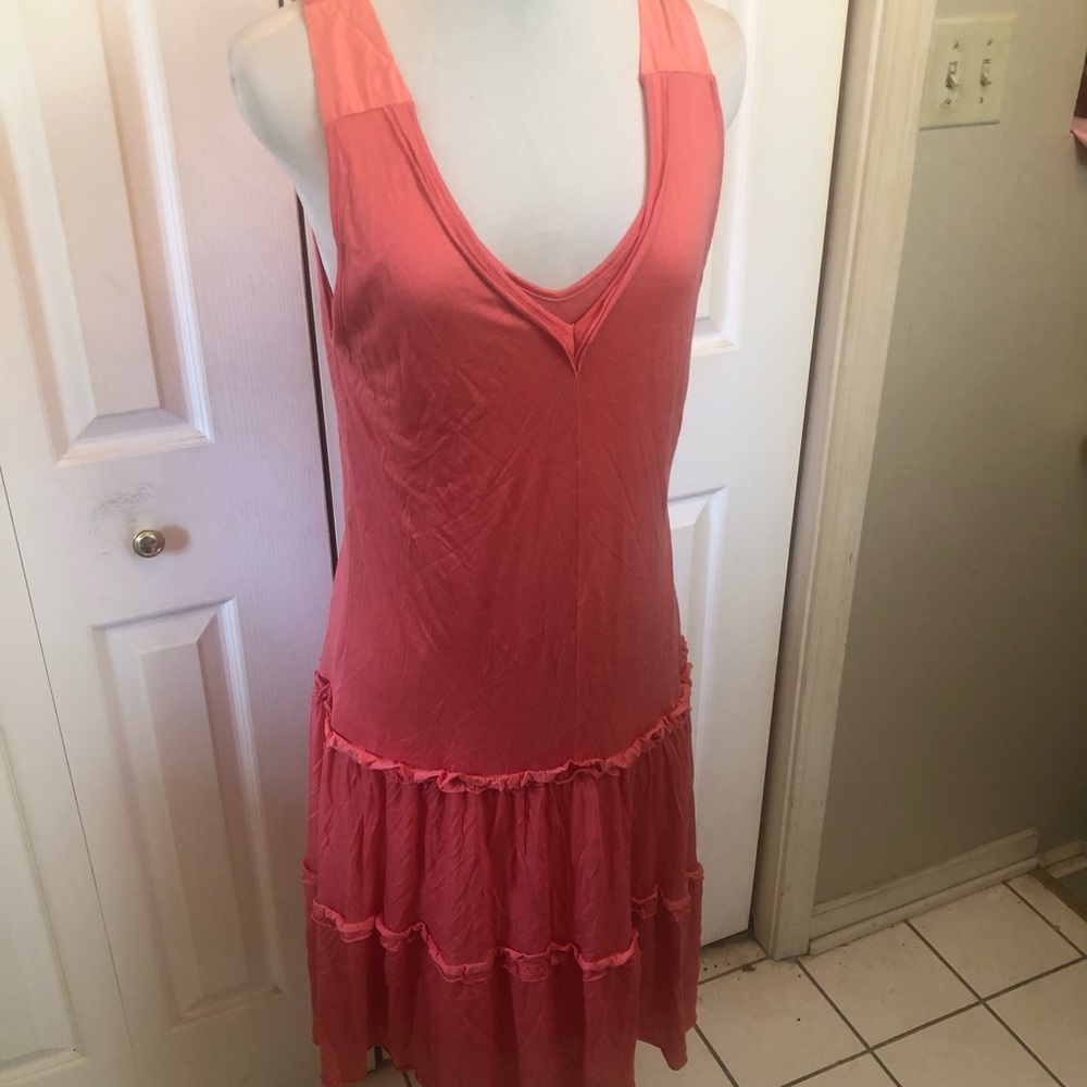 Banana Republic Coral Tiered Sleeveless V-Neck Midi Dress